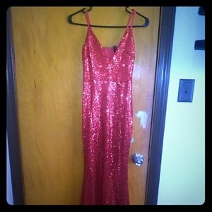 Long red sequined formal gown